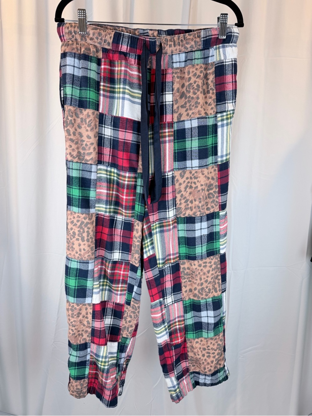aerie Leopard Print & Plaid Flannel Pajama Pants in Navy, Tan, Pink